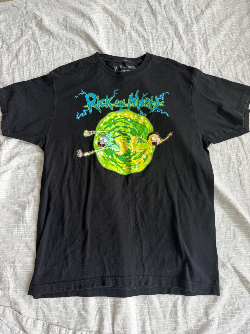 Cartoon Network Rick and Morty Black Tee with Neon Green Portal